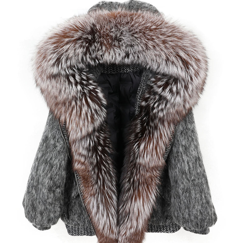 Wool Coat Peacoat - Luksusowa kurtka puchowa z naturalnego futra