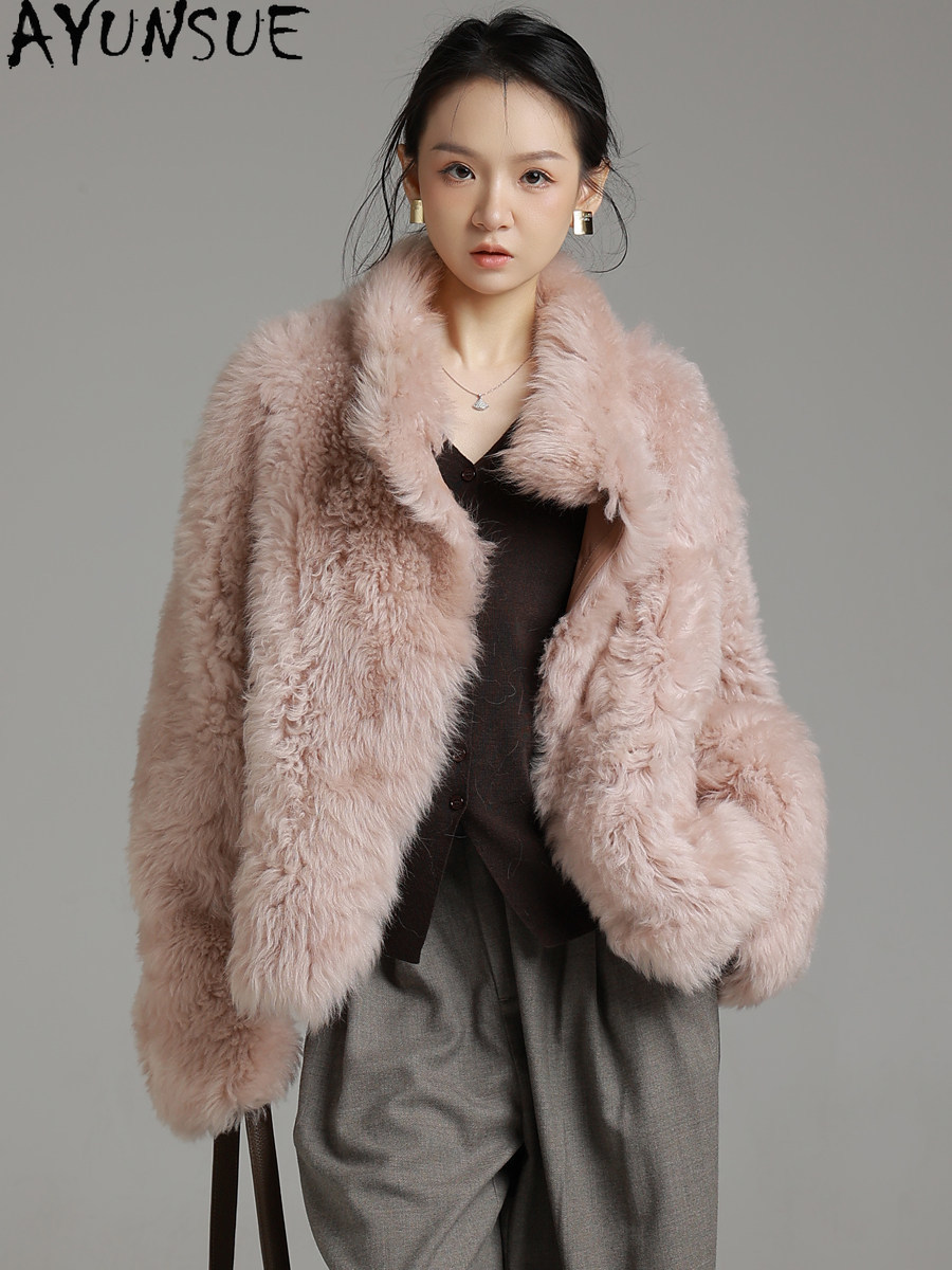 AYUNSUE Naturalny płaszcz z ow – Wool Coat Peacoat recenzja i cena